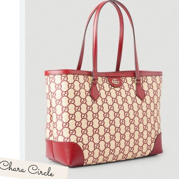 Gucci Handbags - New Red Gucci GG Raffia Medium Ophidia Tote